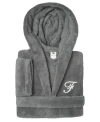 Linum Home Personalized Kids Super Plush Hooded Bathrobe In F Grey,white