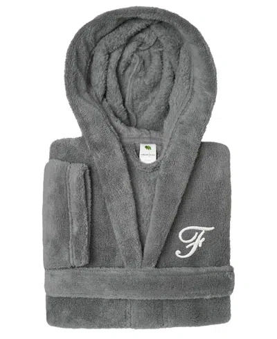 Linum Home Personalized Kids Super Plush Hooded Bathrobe In Grey,white I