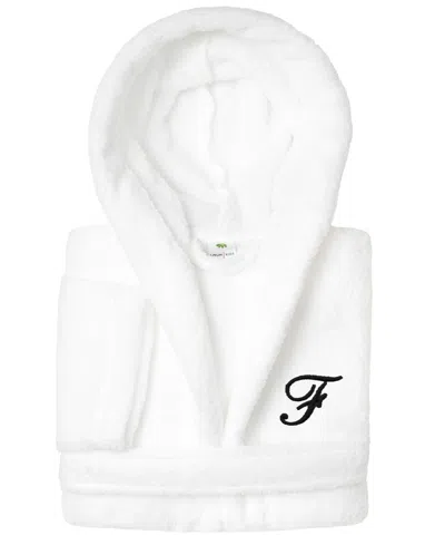 Linum Home Personalized Kids Super Plush Hooded Bathrobe In F White,black