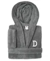 Linum Home Personalized Kids Super Plush Hooded Bathrobe In Grey,white D