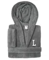 Linum Home Personalized Kids Super Plush Hooded Bathrobe In Grey,white L