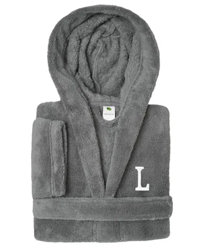 Linum Home Personalized Kids Super Plush Hooded Bathrobe In Grey,white L