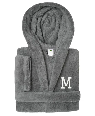 Linum Home Personalized Kids Super Plush Hooded Bathrobe In Grey,white M