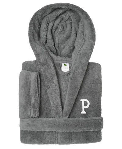 Linum Home Personalized Kids Super Plush Hooded Bathrobe In Grey,white P