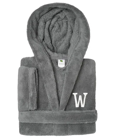 Linum Home Personalized Kids Super Plush Hooded Bathrobe In Grey,white W