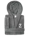 Linum Home Personalized Kids Super Plush Hooded Bathrobe In Grey,white Z