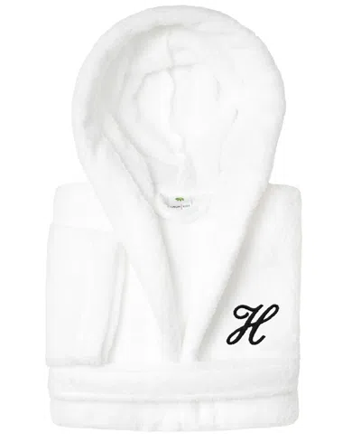 Linum Home Personalized Kids Super Plush Hooded Bathrobe In H White,black