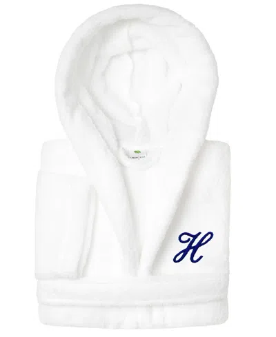 Linum Home Personalized Kids Super Plush Hooded Bathrobe In H White,navy