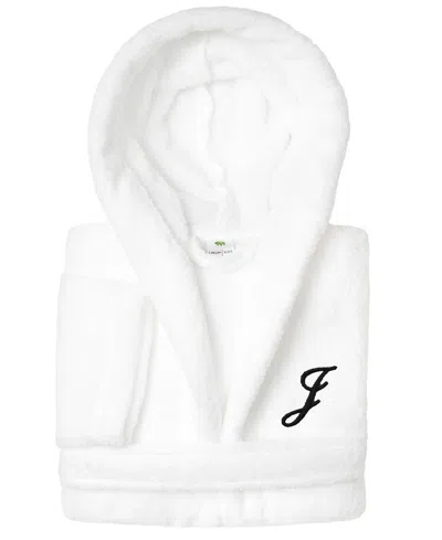 Linum Home Personalized Kids Super Plush Hooded Bathrobe In J White,black