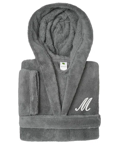 Linum Home Personalized Kids Super Plush Hooded Bathrobe In M Grey,white