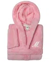 Linum Home Personalized Kids Super Plush Hooded Bathrobe In M Pink,white