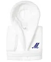 Linum Home Personalized Kids Super Plush Hooded Bathrobe In M White,navy