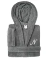 Linum Home Personalized Kids Super Plush Hooded Bathrobe In N Grey,white
