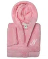 Linum Home Personalized Kids Super Plush Hooded Bathrobe In N Pink,white