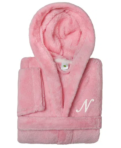 Linum Home Personalized Kids Super Plush Hooded Bathrobe In N Pink,white
