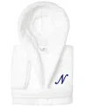 Linum Home Personalized Kids Super Plush Hooded Bathrobe In N White,navy