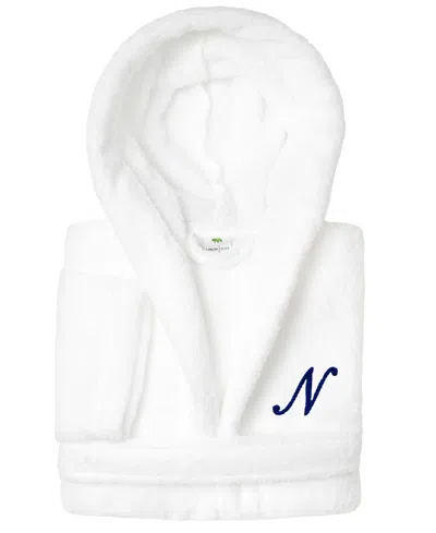 Linum Home Personalized Kids Super Plush Hooded Bathrobe In N White,navy