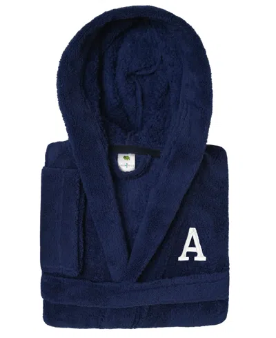 Linum Home Personalized Kids Super Plush Hooded Bathrobe In Navy,white A