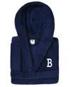 Linum Home Personalized Kids Super Plush Hooded Bathrobe In Navy,white B
