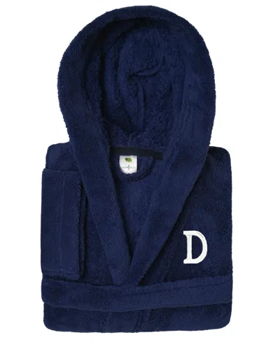 Linum Home Personalized Kids Super Plush Hooded Bathrobe In Navy,white D