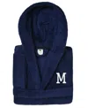 Linum Home Personalized Kids Super Plush Hooded Bathrobe In Navy,white M