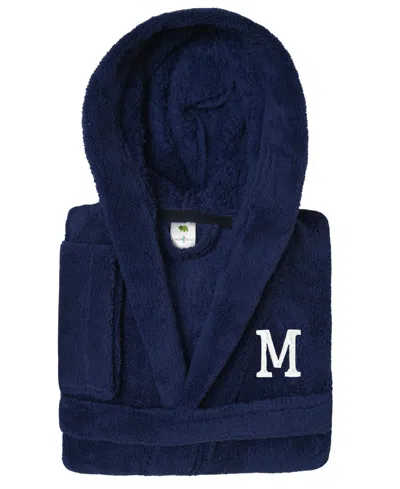 Linum Home Personalized Kids Super Plush Hooded Bathrobe In Navy,white M