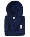 Linum Home Personalized Kids Super Plush Hooded Bathrobe In Navy,white R