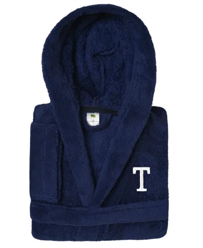 Linum Home Personalized Kids Super Plush Hooded Bathrobe In Navy,white T