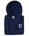 Linum Home Personalized Kids Super Plush Hooded Bathrobe In Navy,white U