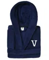 Linum Home Personalized Kids Super Plush Hooded Bathrobe In Navy,white V