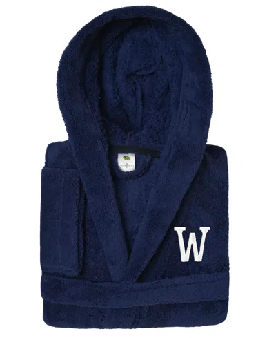 Linum Home Personalized Kids Super Plush Hooded Bathrobe In Navy,white W
