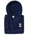 Linum Home Personalized Kids Super Plush Hooded Bathrobe In Navy,white X