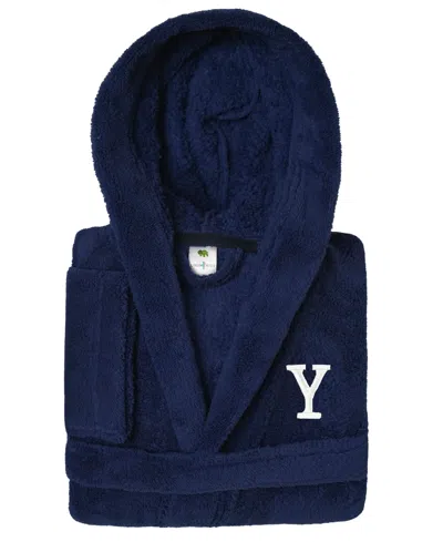 Linum Home Personalized Kids Super Plush Hooded Bathrobe In Navy,white Y