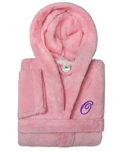 Linum Home Personalized Kids Super Plush Hooded Bathrobe In O Pink,purple