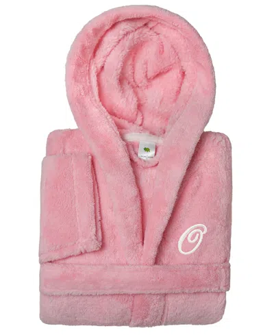 Linum Home Personalized Kids Super Plush Hooded Bathrobe In O Pink,white