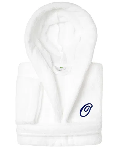 Linum Home Personalized Kids Super Plush Hooded Bathrobe In O White,navy