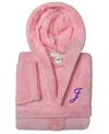Linum Home Personalized Kids Super Plush Hooded Bathrobe In Pink