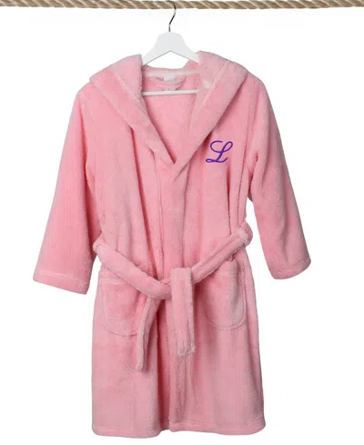 Linum Home Personalized Kids Super Plush Hooded Bathrobe In Pink