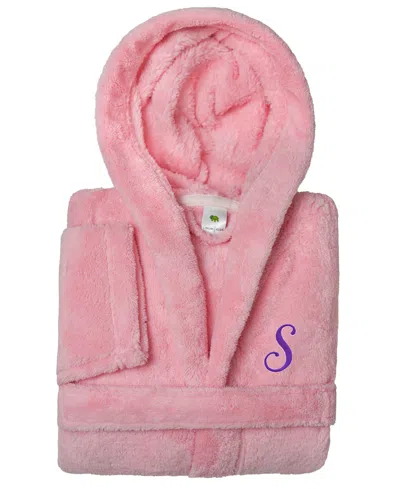 Linum Home Personalized Kids Super Plush Hooded Bathrobe In Pink