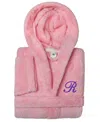 Linum Home Personalized Kids Super Plush Hooded Bathrobe In Pink