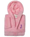 Linum Home Personalized Kids Super Plush Hooded Bathrobe In Pink,purple J