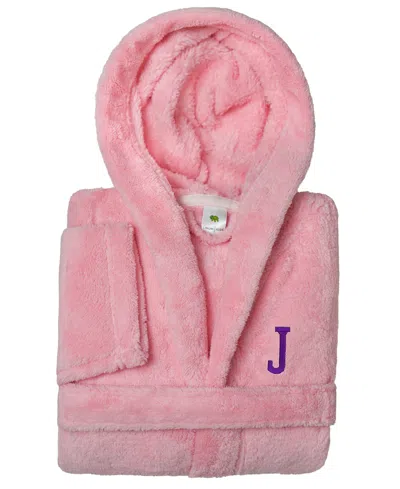 Linum Home Personalized Kids Super Plush Hooded Bathrobe In Pink,purple J