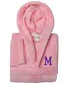 Linum Home Personalized Kids Super Plush Hooded Bathrobe In Pink,purple M