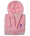 Linum Home Personalized Kids Super Plush Hooded Bathrobe In Pink,purple P