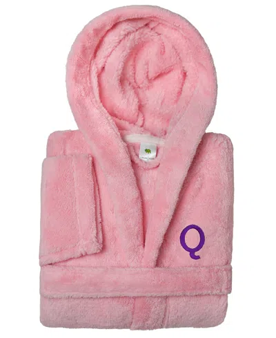 Linum Home Personalized Kids Super Plush Hooded Bathrobe In Pink,purple Q