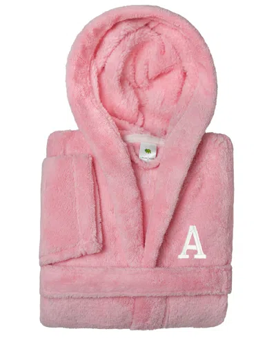 Linum Home Personalized Kids Super Plush Hooded Bathrobe In Pink,white A