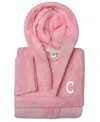 Linum Home Personalized Kids Super Plush Hooded Bathrobe In Pink,white C