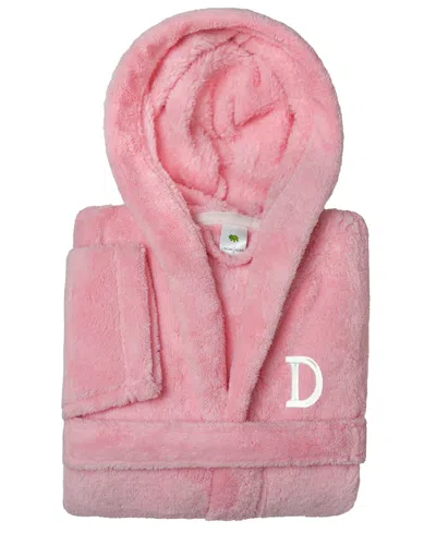 Linum Home Personalized Kids Super Plush Hooded Bathrobe In Pink,white D