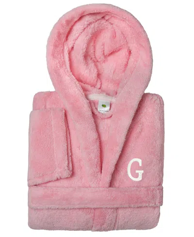 Linum Home Personalized Kids Super Plush Hooded Bathrobe In Pink,white G