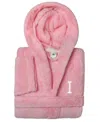 Linum Home Personalized Kids Super Plush Hooded Bathrobe In Pink,white I